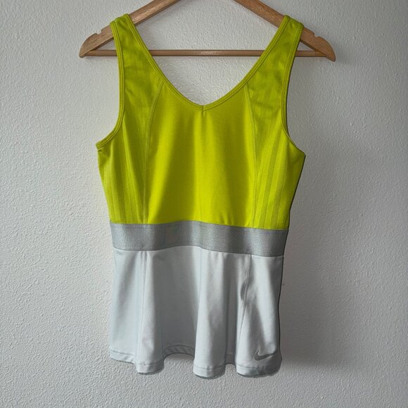 Nike Dri-Fit Safety Yellow Reflective Gray Strip Running Tennis Tank Size L - Picture 3 of 9